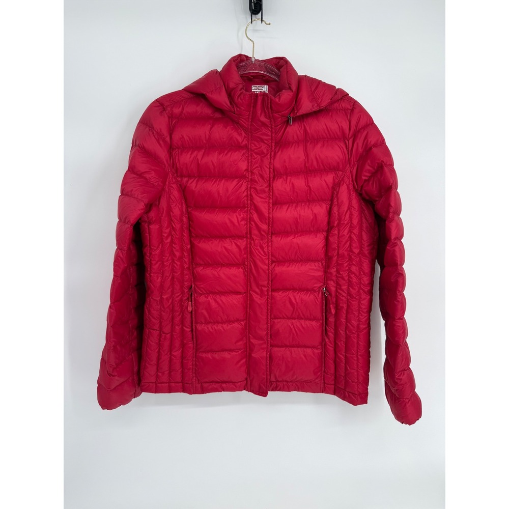 32 Degrees Heat Womens Red Hooded Down Puffer Jacket Quilted Full Zip Sz L